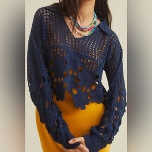 Anthropologie Navy Crochet Eyelet Sweater - NWT!
